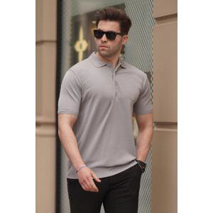 Madmext Gray Men's Polo Collar Plain T-Shirt 6878