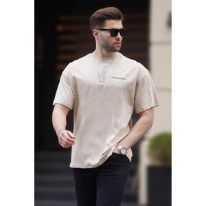 Madmext Beige Oversize Printed Men's T-Shirt 6192