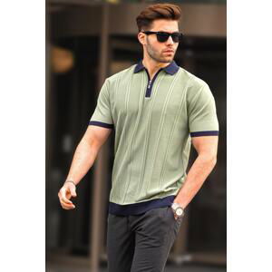 Madmext Green Zipper Detailed Polo Collar Men's T-Shirt 6874