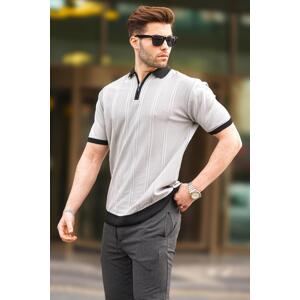 Madmext Gray Zipper Detailed Polo Collar Men's T-Shirt 6874