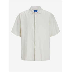 Men's Cream Linen Shirt with Short Sleeves Jack & Jones Faro - Men's