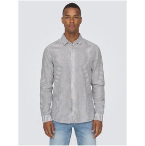 White-Blue Men's Striped Shirt with Linen Blend ONLY & SONS Caid - Men's