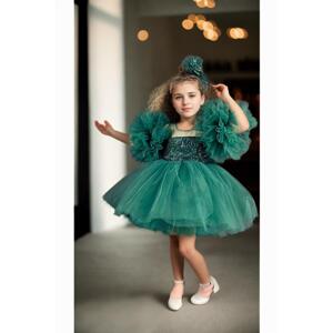 N4732 Dewberry Chiffon Sequined Girls Evening Dress-GREEN