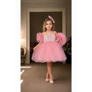 N4732 Dewberry Chiffon Sequined Girls Evening Dress-DARK PINK