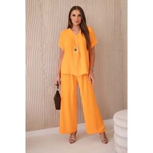 Set with necklace, blouse + trousers, orange