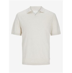 Men's Cream Linen Polo T-Shirt Jack & Jones - Men's