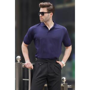 Madmext Navy Blue Men's Polo Neck Plain T-Shirt 6882