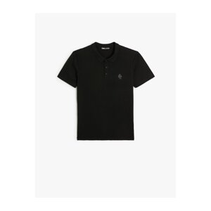 Koton Polo Neck T-Shirt Minimal Printed Buttoned Short Sleeve