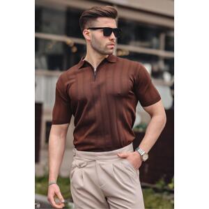 Madmext Men's Brown Polo Collar Zippered T-Shirt 6355