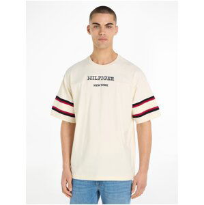 Men's Beige T-Shirt Tommy Hilfiger Monotype Sleeve Colourblock - Men's
