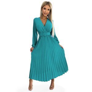Pleated midi dress with a neckline, long sleeves and a wide belt Numoco