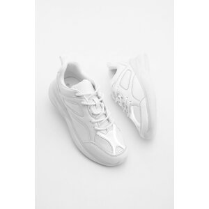 Marjin Women's Sneakers Patent Leather Detailed Thick Sole Sneakers Laresta White Patent Leather