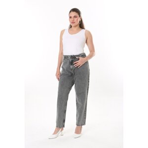 Şans Women's Large Size Gray High Waist 5 Pocket Jeans Trousers