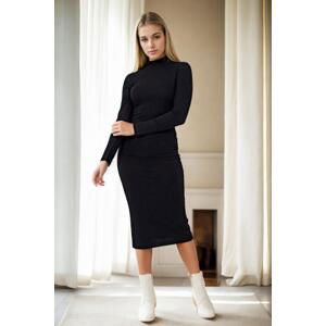 E1488 Dewberry Womens Turtleneck Camisole Midi Dress-BLACK