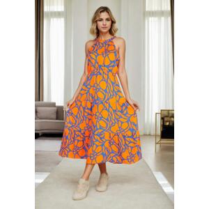 E7818 Dewberry Womens Floral Patterned Dress-ORANGE