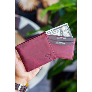 Garbalia Kangaroo Genuine Leather Rfid Blocker Crazy Claret Red Wallet Card Holder