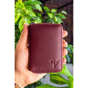 Garbalia Unisex Claret Red Chain Genuine Leather Card Holder Wallet