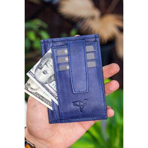 Garbalia Nevada Crazy Leather Navy Blue Unisex Card Holder Wallet with Coin Compartment