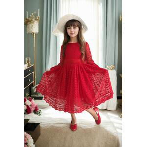 N8712 Dewberry Princess Model Girls Dress with Hat & Lace-RED