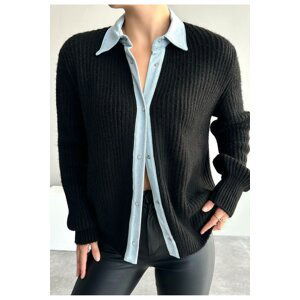 Laluvia Black Denim Velcro Cardigan