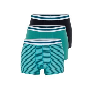 Trendyol 3-Piece Green-Navy Blue Striped-Plain Mix Cotton Boxers