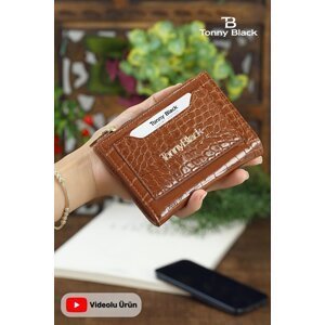 Tonny Black Original Women's Card Holder Coin & Coin Compartment Alligator Croco Model Stylish Mini Wallet with Card Holder
