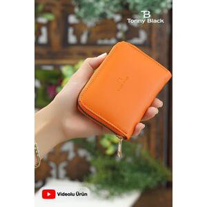 Tonny Black Original Women's Card Holder, Coin Compartment and Zippered Comfort Model Stylish Mini Wallet with Card Holder Orange.