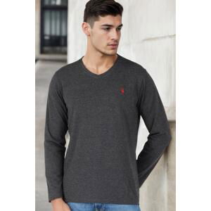 T8587 DEWBERRY V-NECK MEN'S LONG SLEEVE T-SHIRT-ANTHRACITE-1