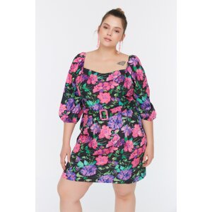 Trendyol Curve Floral Patterned Belted Mini Woven Dress