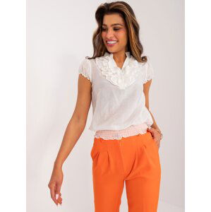 Ecru casual women's blouse with ruffles