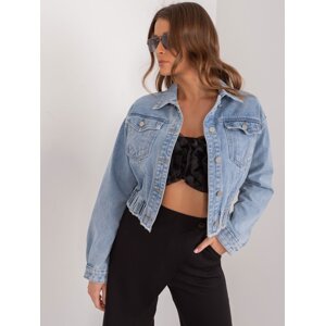 Blue denim bomber jacket with elastic