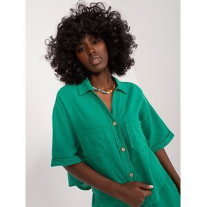 Green oversize button-down shirt with collar