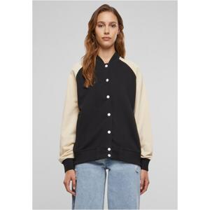 Women's Terry Raglan College Jacket - Black/White Sand