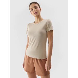 Women's Plain T-Shirt slim 4F - Beige