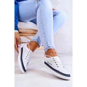 Women's leather sneakers in white and dark blue Cloesa