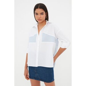 Trendyol Ecru Stripe Detailed Oversize Wide Cut Woven Shirt