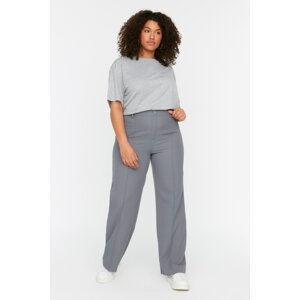 Trendyol Curve Gray High Waist Weave Rib Stitching Flared Leg Trousers