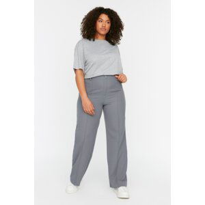 Trendyol Curve Gray High Waist Weave Rib Stitching Flared Leg Trousers