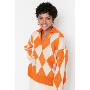 Trendyol Orange Wide Fit Soft Textured Patterned Knitwear Sweater