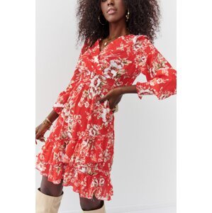 Red floral dress with Fasardi frills