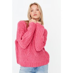 Trendyol Mäkký textúrovaný Fuchsia široký pletený sveter