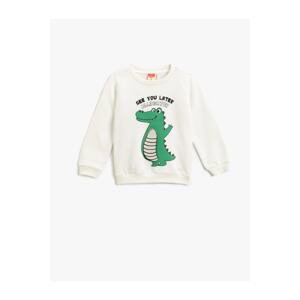Koton Dinosaur Print Sweatshirt with Applique Detail, Long Sleeves, Crew Neck.