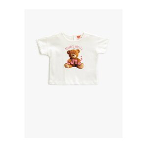 Koton T-Shirt with Short Sleeves Crew Neck Teddy Bear Print