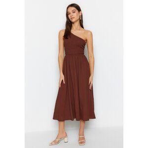 Trendyol Brown Waist Opening Top Size One Shoulder Midi Woven Dress with Gipel