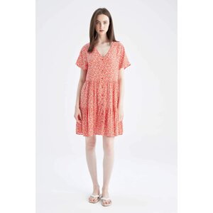 DEFACTO Volan Detailed V-Neck Floral Dress