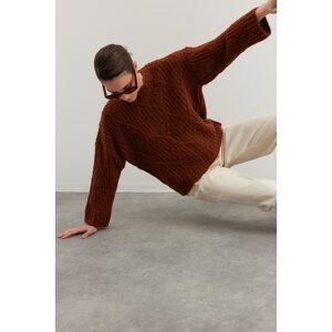 Trendyol hnedý široký fit sveter s mäkkou textúrou