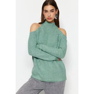 Trendyol Mint trblietavé okno/vystrihnutý detailný pletený sveter