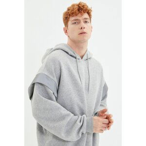 Trendyol Gray Oversize/Wide-Fit Hooded Reflective Detail Fleece Inside Sweatshirt