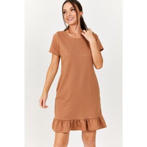 armonika Women's Mink Short Sleeved Dress With Frilly Six