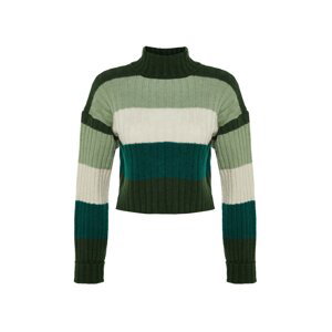 Trendyol tmavozelená Crop Jemná textúrovaná farba Blok Pletený sveter